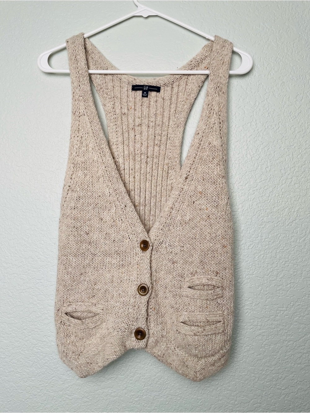 Gap Oatmeal Cream Wool Angora Blend Knit Button Down Sweater Vest | Medium